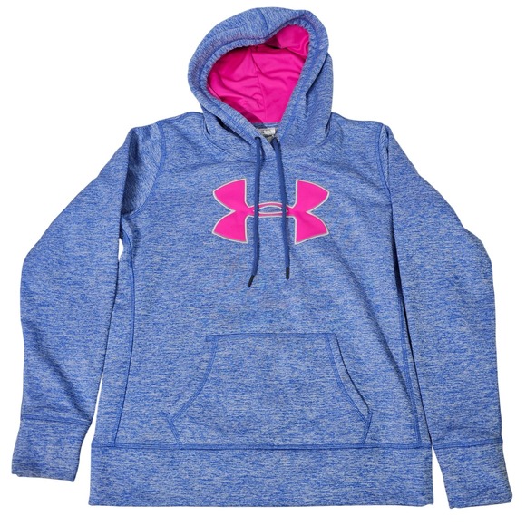 Under Armour Womens ColdGear Pullover Hoodie‎ Blue Pink Loose Fit Sweatshirt - Picture 2 of 12
